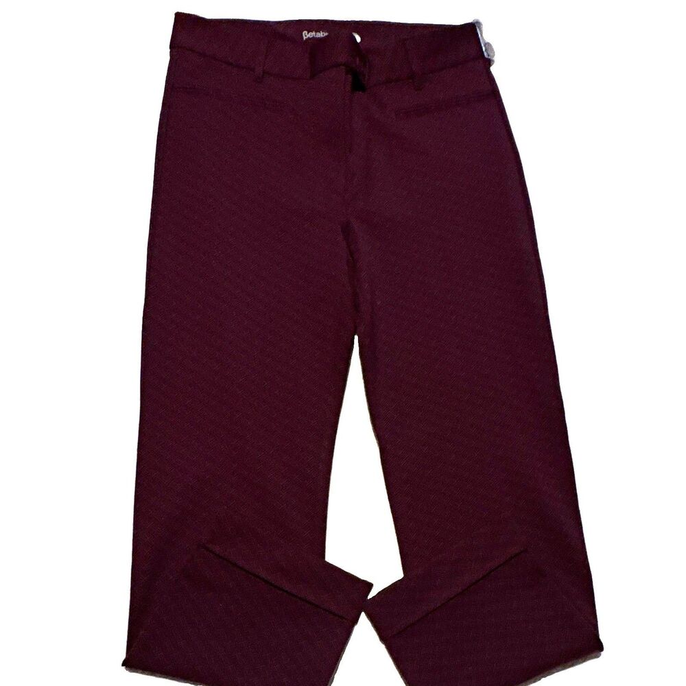 Betabrand Women’s Burgundy Geometric Knit Dress Pants L Tall 28" High Rise